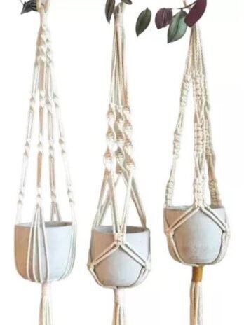 Kit 3 Macrame Hanger Suporte Vaso 90cm Cordão Algodão Cru